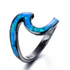 Nuevo Anillo de Moda con Incrustaciones de Diamantes Europeos y Americanos, Transfronterizo, Oro Negro, Ópalo Azul, Forma de 2, Anillo, Joyería