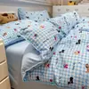 Lindo Juego de Cama de Cuatro Piezas de Gasa de Doble Capa de Algodón Acolchado para Hogar y Dormitorio, Adecuado para Todas las Estaciones