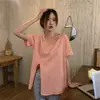 Camiseta de Manga Corta con Cuello en V Dividido para Mujer Verano 2022 Nuevo Estilo Diseño Clavícula Chic Ropa Estilo Perezoso Suave