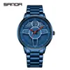 Reloj de cuarzo Sanda New 1110 de malla de cuero con volante para hombre, moderno y elegante.