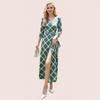 Vestido cruzado retro a cuadros verdes de una pieza 2025 Vestido francés de vacaciones adelgazante de cintura