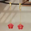 Brincos Longos de Flor de Cinco Pétalas Gradiente Flor Longa Pendurada Adequado para Vestidos Hanfu Ornamentos de Flor que Rejuvenescem