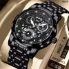Reloj para hombre de acero inoxidable, movimiento automático no mecánico, calendario, luminoso, resistente al agua, esfera redonda, cristal ordinario, para muñeca