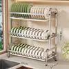 Prateleira de armazenamento de louças para uso doméstico, organizador multifuncional de utensílios, rack de cozinha ao lado da pia para hashis, pratos, tábuas de corte e tampas de panelas, com recurso de drenagem