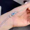 Pulseira de Apatita Natural, Fresca e Natural, Estilo Ultra-Luxuoso e Grandioso, Tamanho da Pedra Principal: 6*8mm, Banhado a Prata 925