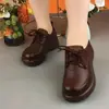Mocasines para Mujer 2026 Primavera y Otoño Nuevo Estilo Suela de Plataforma Aumentadores de Altura Antideslizantes Zapatos para Mamá de Mediana Edad Punta Redonda Cuero Suave Suela Suave Planos