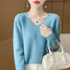 Ropa de Primera Línea Suéter 100% Lana para Mujer Top de Cuello en V Nuevo para Otoño e Invierno Camisa Base de Punto Interior Suéter Holgado