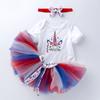 Vestido de princesa de dibujos animados de manga corta para bebé de 0 a 2 años, conjunto de tres piezas, Día de la Independencia de 2024