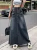 Falda de Mezclilla de Cintura Alta para Mujer Verano Talla Grande Adelgazante Diseño Vintage Sentido de Nicho Falda Línea A de Longitud Media para Chicas con Sobrepeso