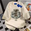 Camiseta de Manga Corta Unisex de Algodón Puro de Peso Pesado Estilo Callejero de Personalidad para Hombres y Mujeres Verano Holgada Adelgazante Versátil Cuello Redondo Top para Pareja