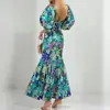 Nueva colección de verano 2026 de ropa europea y americana para mujer para exportación y ventas transfronterizas: vestidos estampados de moda y elegantes con mangas abullonadas