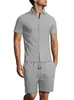 Camisa Jacquard de Color Sólido para Hombre de Verano Amazon Transfronterizo Conjunto Casual Deportivo Transpirable de Manga Corta y Shorts de Comercio Exterior