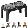 Comedero doble para mascotas de acero inoxidable, ajustable y plegable, para perros medianos y grandes, transfronterizo