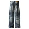 Jeans vintage de calle desgastados y rotos para hombre, marca de moda, bordes deshilachados, deslavados, corte holgado, pantalones rectos de pierna ancha para hombre