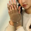 Guantes de Felpa Cálidos de Invierno para Mujer para Estudiantes, Sin Dedos con Cubierta Plegable, Estilo Popular Engrosado a Prueba de Frío para Exteriores, Tejido Jacquard, Cortavientos