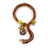 Pulseira Tecida à Mão Estilo Étnico Xizang Zakiram Verde Mãe Thangka Huang Caishen Cordão de Mão Pulseira Feminina Vintage