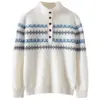 Suéter pullover de cachemira con cuello de solapa, nuevo estilo 2026, tejido jacquard retro para hombres, mujeres y niños, capa base holgada y versátil