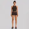 Conjunto de ropa deportiva transfronterizo: Conjunto de top deportivo de tirantes halter y pantalones para entrenamiento de running, Pilates y yoga para mujer