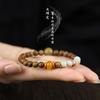 Pulseira de rosário de sândalo verde natural, estilo fino de luxo leve artístico, combinando pedra Shoushan, boa sorte, círculo único, pulseira Wenwan feminina