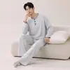 Algodón PuroPijama de Manga Larga para Hombre de Primavera y Otoño Ropa Casual Juvenil Ropa de Casa para Invierno Conjunto de Tallas Grandes