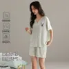 Pijama Nuevo Estilo 2026 con Almohadillas en el Pecho para Mujer, Shorts Frescos de Verano de Algodón Lyocell de Manga Corta que se Pueden Usar Afuera, Ropa de Casa Delgada