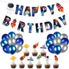 Decorações de Festa de Aniversário Temáticas Espaciais Transfronteiriças, Faixa de Feliz Aniversário, Espirais de Alienígena, Montagem de Aniversário Infantil, Toppers de Bolo