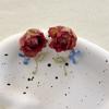 Aretes de rosa eterna hechos a mano originales flor real flor seca hechos a mano retro temperamento elegante joyería para la oreja para mujer
