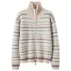 Suéter Cárdigan de Punto Jacquard Cachemir Fair Isle Vintage para Mujer con Cuello Solapa, Cremallera, Corte Holgado, Chaqueta de Bloques de Color Rayados