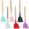 Promoção Relâmpago Utensílios de Cozinha de Silicone com Cabo de Madeira de Grau Alimentício Panela Antiaderente Espátula Especial para Fritar Espátula de Silicone Espátula de Cozinha