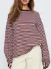 Camiseta de Manga Larga Rayada Nueva de Amazon 2026 para Mujer, Camiseta Básica Holgada de Cuello Redondo con Bloques de Color, Top Casual de Primavera y Otoño