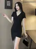 Vestido Sexy Irregular, Aspecto Adelgazante y Elegante, Falda Corta Ajustada a la Cadera, Ropa de Trabajo para Técnica de Pedicure Femenina, Ropa de Trabajo para Discoteca