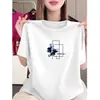 Venta de Liquidación~ Camiseta de Manga Corta Estampada de Alta Gama para Mujer, Cuello Redondo Holgado, Adelgazante y Rejuvenecedora, Top Casual a la Moda para Mamás