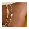 Tobillera de Acero Inoxidable con Zirconia en Forma de Corazón de Doble Capa para Comercio Exterior Transfronterizo, Creativa, Personalizada, Moderna, Exquisita y Versátil Joyería para el Pie