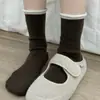 Calcetines de Estilo Perezoso para Otoño e Invierno para Mujer, Estilo Coreano a Media Pantorrilla con Borde Enrollado, Bloques de Color, Calcetines Holgados, Calcetines Suaves y Cálidos de Lana de Calcetería Zhuji