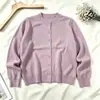 Cardigã de Tricô Gola Redonda Feminino 2026 Outono Inverno Novo Solto Emagrecedor Versátil Petite Malha Macia Peça de Roupa Externa Top