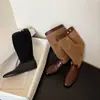 Piel de vaca de primera capa, Botas de media caña con retazos de ante Melard, Botines, Efecto adelgazante otoño/invierno, Botas de montar, Tacón de 2 cm