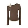 Ins Ropa para Mujer de Estilo Europeo y Americano Transfronteriza Venta al por Mayor Conjunto de Dos Piezas Top de Punto Manga Larga Off-the-shoulder Chaleco de Hombro Diagonal Top Base