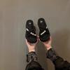 Pantuflas de Suela Gruesa para Mujer para Usar Afuera, Estilo Celebridad de Internet, Sandalias Versátiles para Falda con Cruz Plateada Playa Versión Coreana