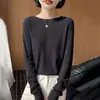 Nuevo estilo de verano de punto hueco de seda helada, doble patrón, holgado, talla grande, cuello redondo, manga larga, versátil, suéter top básico para mujer