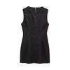 2025 Moda Otoñal Nueva Elegante Aspecto Adelgazante de Cintura Sin Mangas Cuello Redondo Vestido Chaleco Vestido Corto con Efecto Denim para Mujer