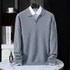 Suéter de cachemira Alashan para hombre con cuello de gaviota, jersey de lana business casual, tejido plano, suéter estilo old money