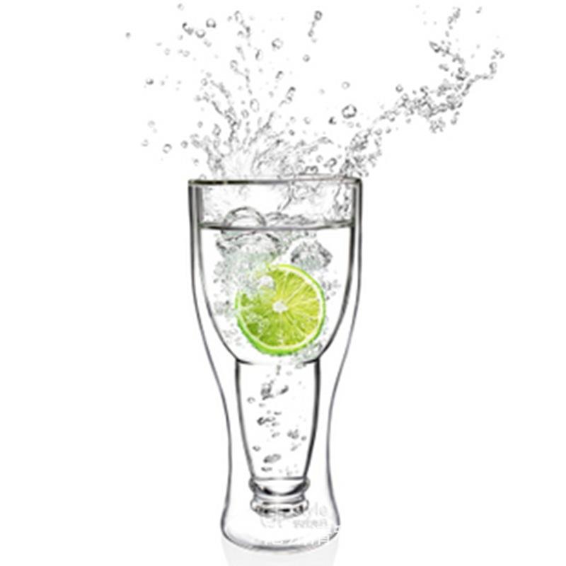 倒置双层啤酒杯,水晶杯,可乐玻璃杯,创意牛奶饮料杯,酒吧大扎啤杯