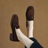 Série de corrida ~ 2025 primavera novos mocassins forrados de lã de caxemira sapatos de couro integral salto grosso veludo francês