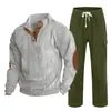 Cross-border masculino outono e inverno novo sportswear duas peças veludo cotelê botão henry camisa e calças retas terno casual