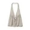 Estilo Europeo y Americano Popular en Amazon Aliexpress Moda Tendencia Versátil Rayas Popelina Cuello Halter Espalda Descubierta Diseño Top