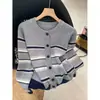 Cárdigan de punto a rayas con bloques de color Melard para mujer, adecuado para otoño e invierno, para llevar sobre una falda, top estilo coreano petite