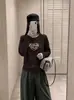 Nueva camiseta de algodón elástico de peso pesado de otoño para mujer, con diseño de flocado 3D y forro de algodón elástico