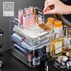 Cesta de almacenamiento de cosméticos portátil transparente, caja de almacenamiento apilable de escritorio, caja organizadora multifuncional, caja de almacenamiento para refrigerador