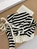 Suéter de Punto a Rayas Estilo Coreano Cuello Redondo Manga Larga para Mujer Otoño Invierno Nuevo Bloque de Color Elegante Adelgazante Versátil