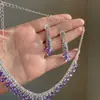 Pendientes Europeos y Americanos con Borlas de Gota de Agua Incrustadas de Diamantes, Lujo Accesible, Cadena para Clavícula de Gama Alta, Elegante y Exquisita, Conjunto de Joyería de Moda y Versátil